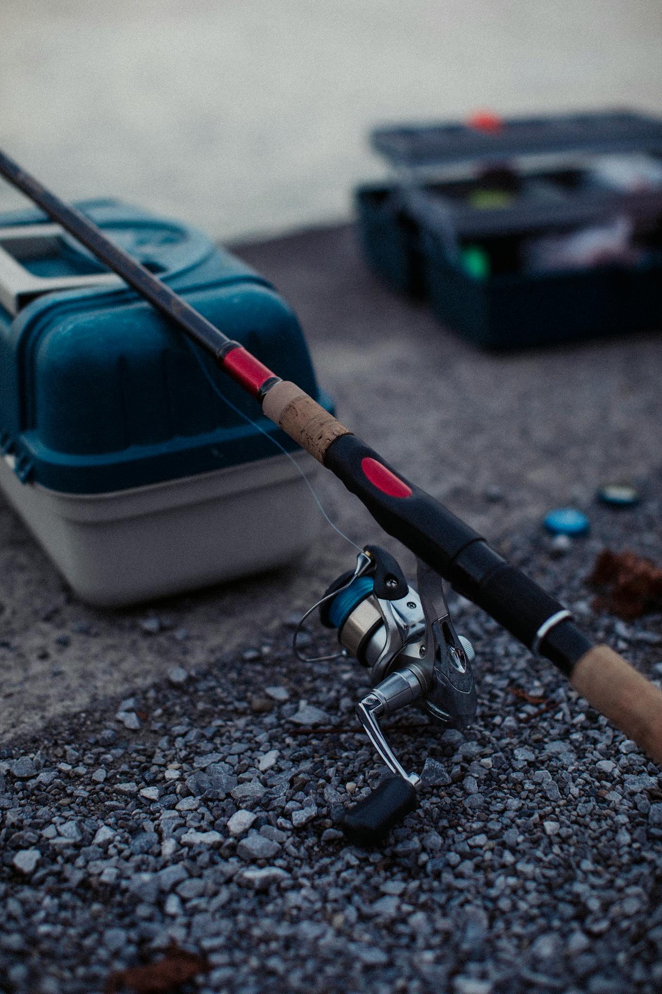 Fishing rod and tackle on the bank