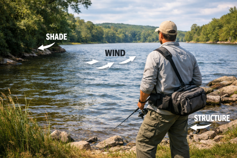 Bank angler studying a lake before making the first cast.