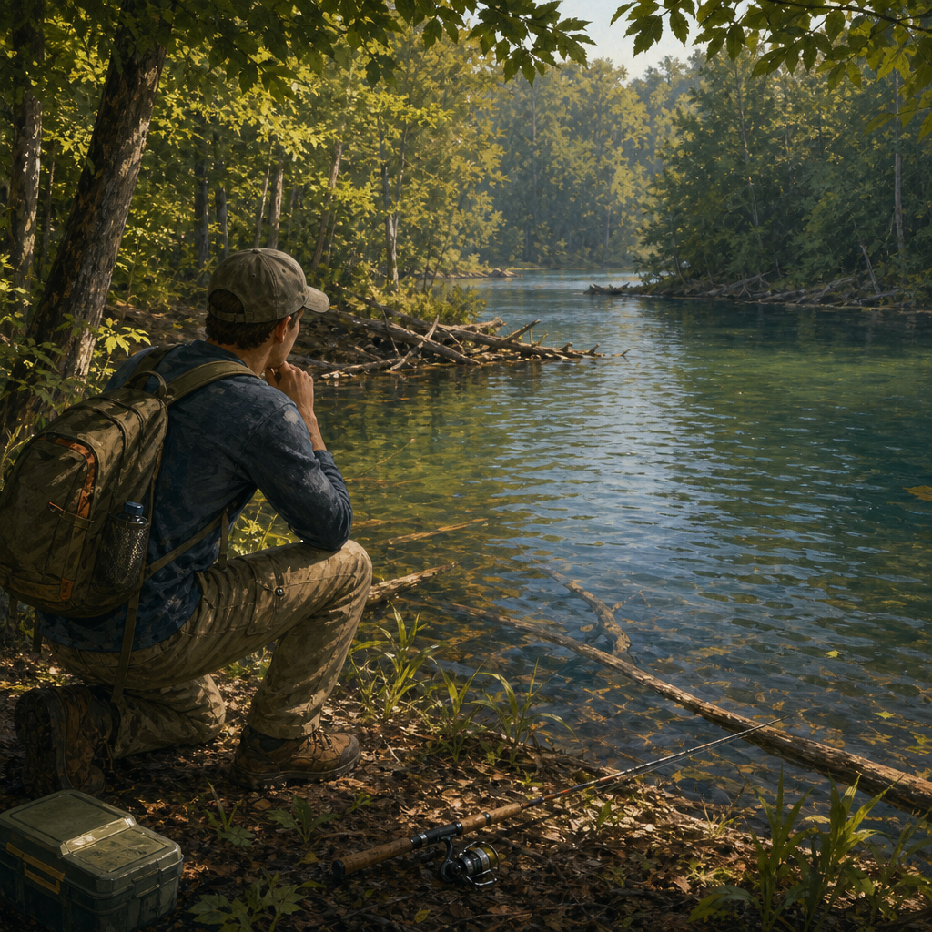 Angler studying the lake