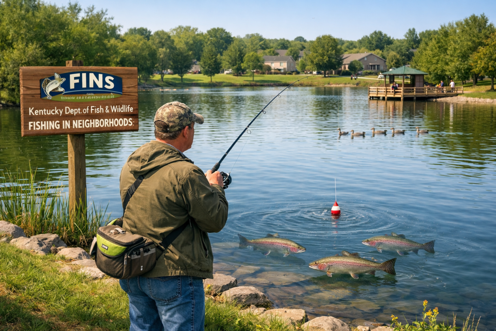 bank-angler-fishing-for-FINs-stocked-trout-in-a-Kentucky-community-lake