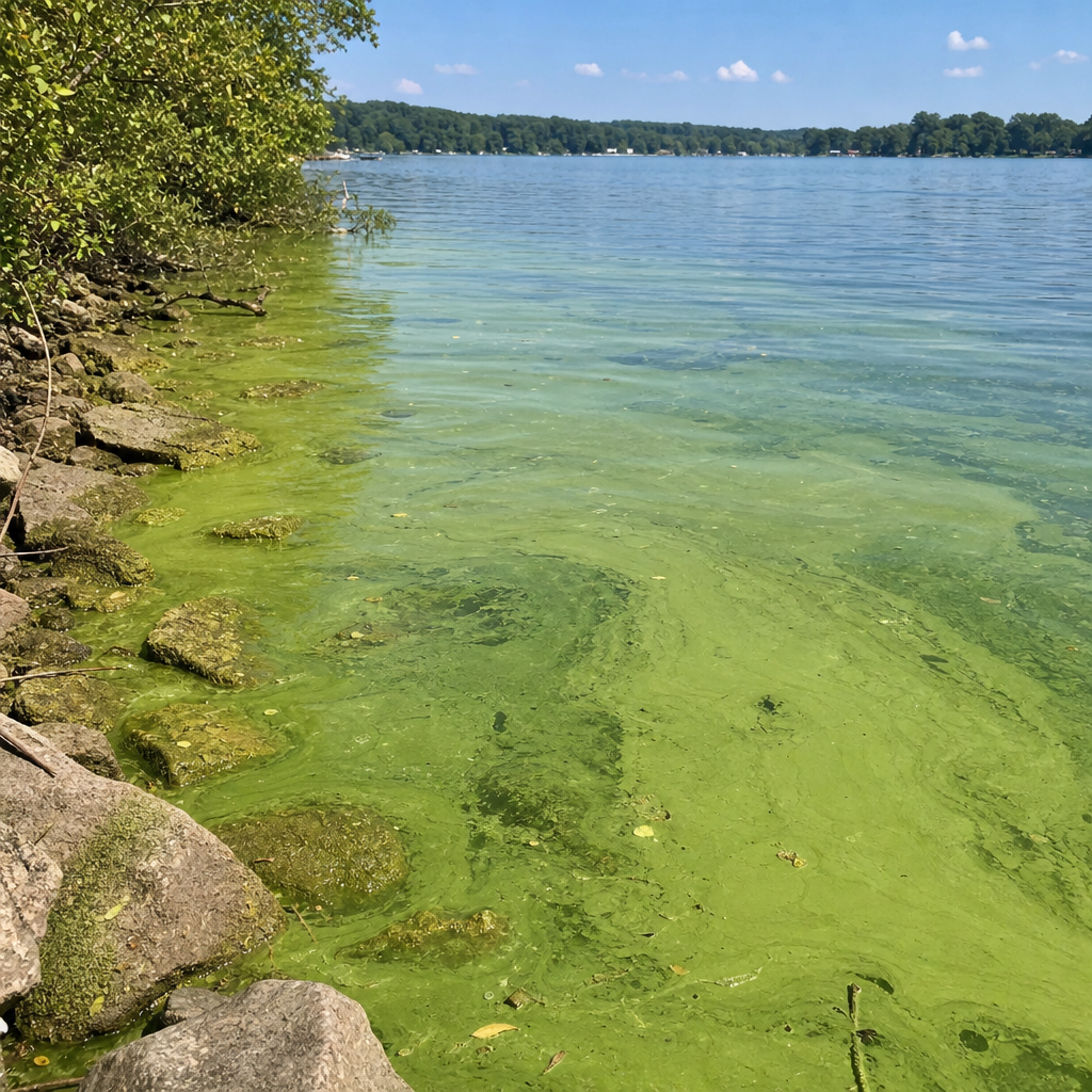 late summer algae bloom near shoreline