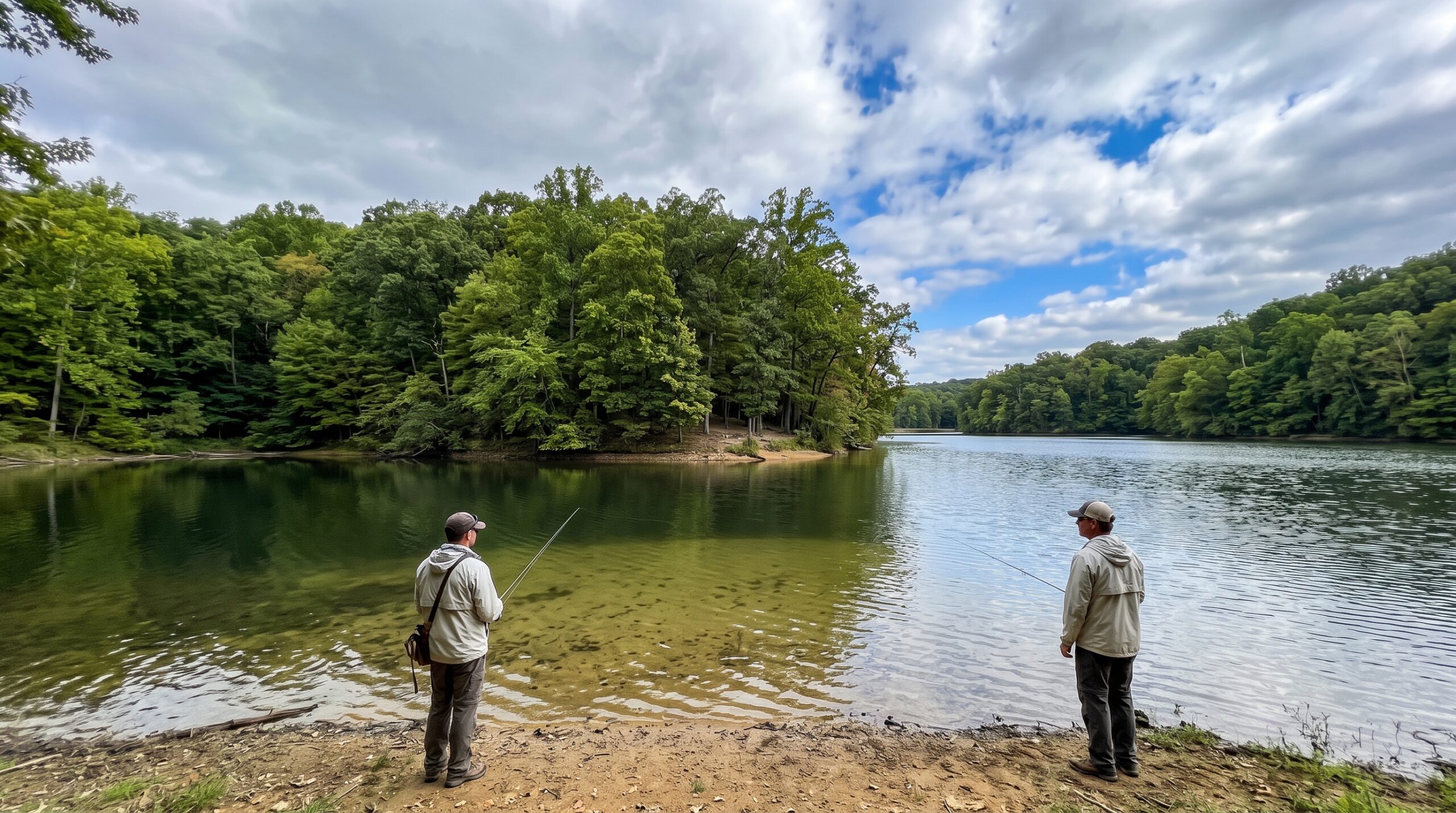 Kentucky bank angler comparing a bright shallow flat with a shaded point and nearby drop-off after a cold front