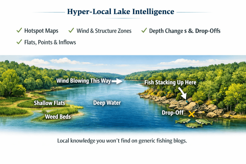 Warming trends can draw fish to shallow banks, protected coves, isolated cover, and the upper ends of small lakes. Additionally, rain can alter conditions by introducing runoff, staining the water, and carrying food into the lake.
